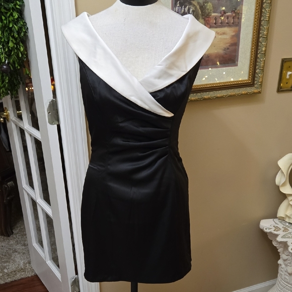 Evan Picone Dresses & Skirts - Evan-Picone Black White Mini Dress Portrait Collar Fitted Fully Lined SZ 8 EUC